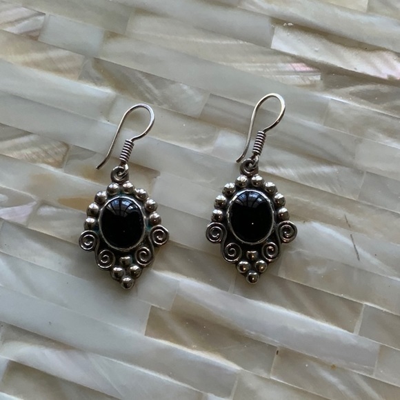 MWS Earrings Sterling 925 Onyx Dangle and Drop Earrings With Fishhook Backing - Picture 7 of 7